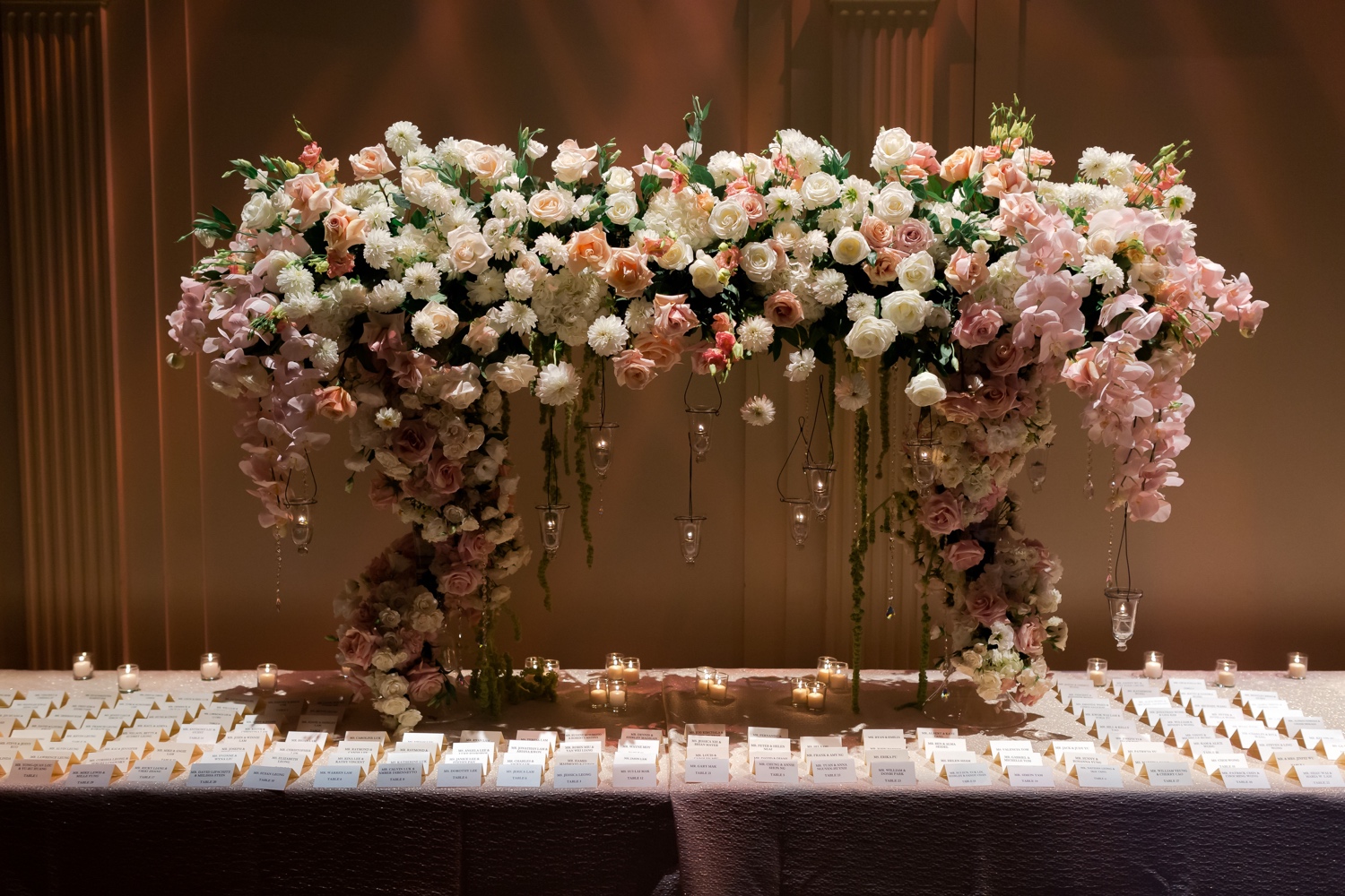 A wedding ceremony setting at Cipriani Wall Street in New York City.