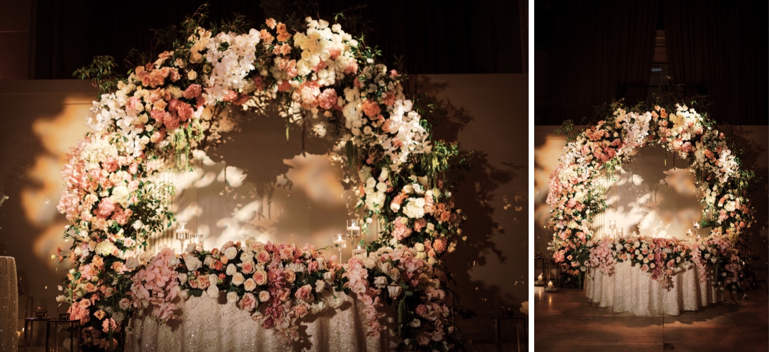 A wedding reception setting at Cipriani Wall Street in New York City.