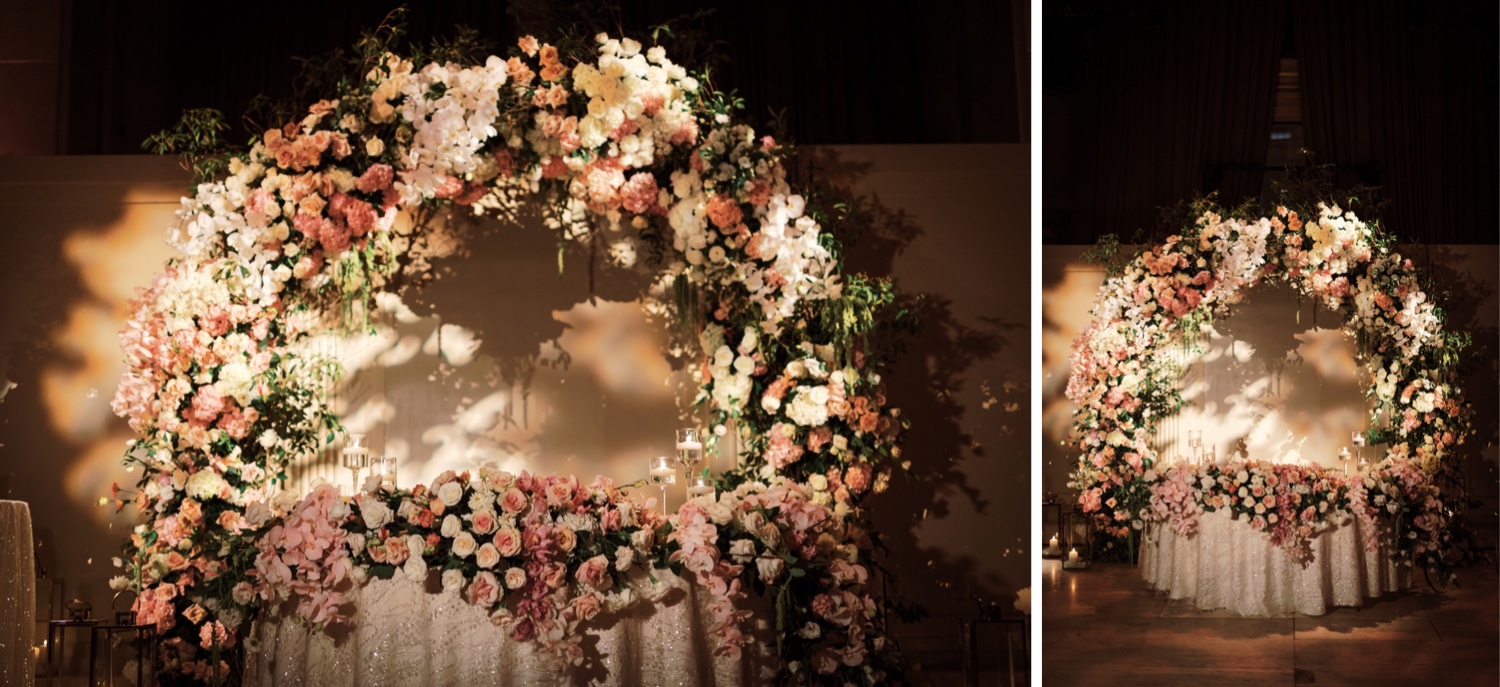 A wedding reception setting at Cipriani Wall Street in New York City. 