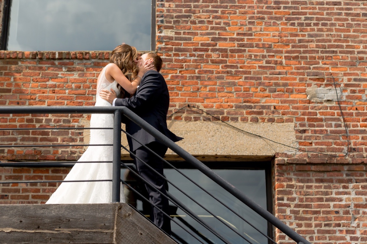 A first look session of a bride and a groom at Liberty Warehouse, Brooklyn New York.