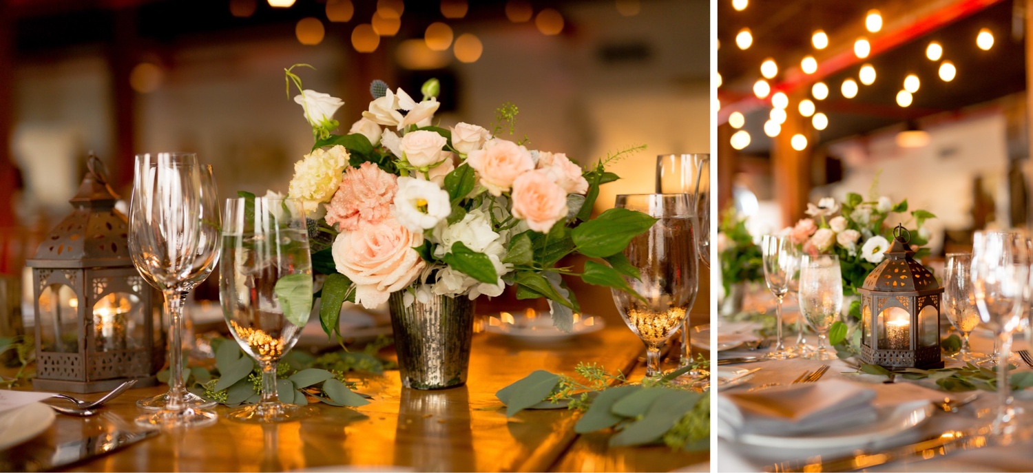 A tableware setting of a wedding reception at Liberty Warehouse, Brooklyn New York. 