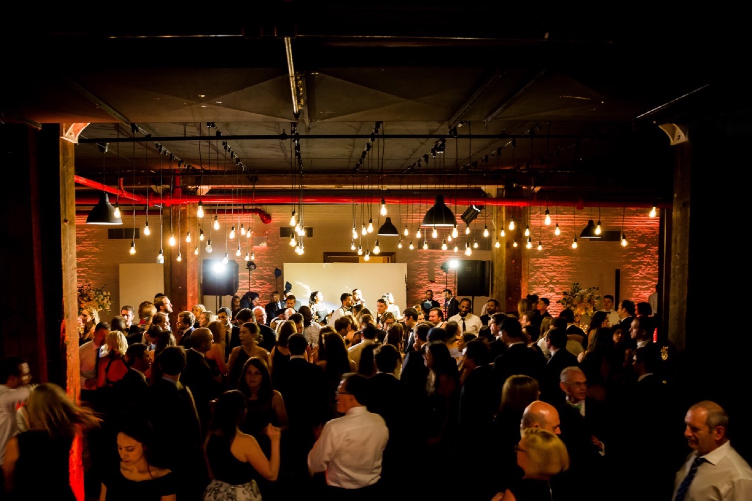 A scene of wedding reception at Liberty Warehouse, Brooklyn New York. 