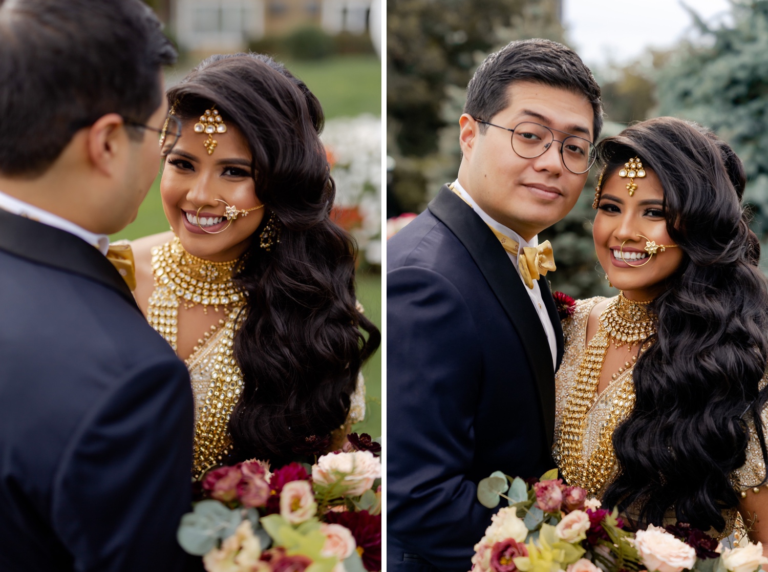 A wedding couple's portrait session during a first look on a wedding day at the Tappan Hill Mansion. 