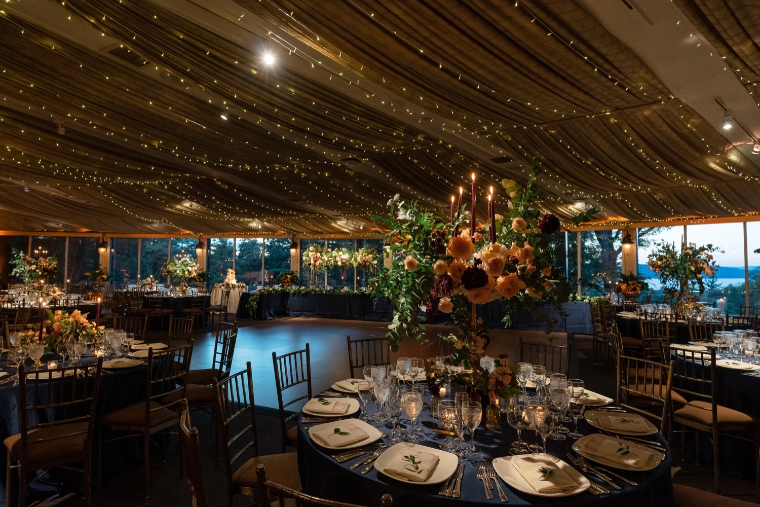 Wedding reception setting at the Tappan Hill Mansion. 