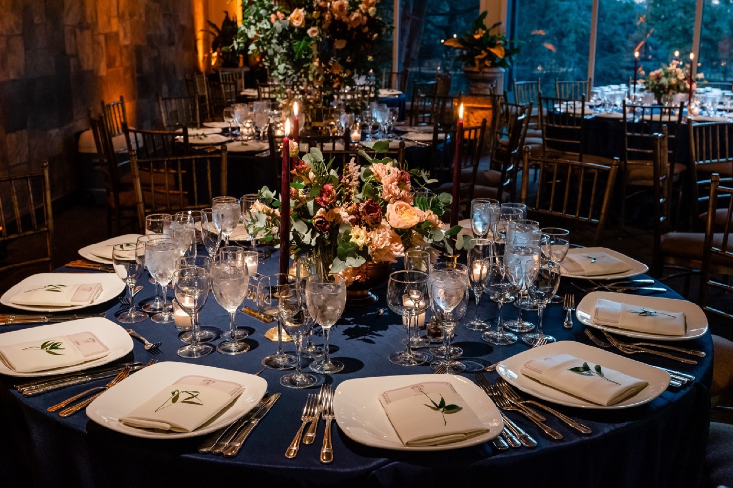 Wedding reception setting at the Tappan Hill Mansion.