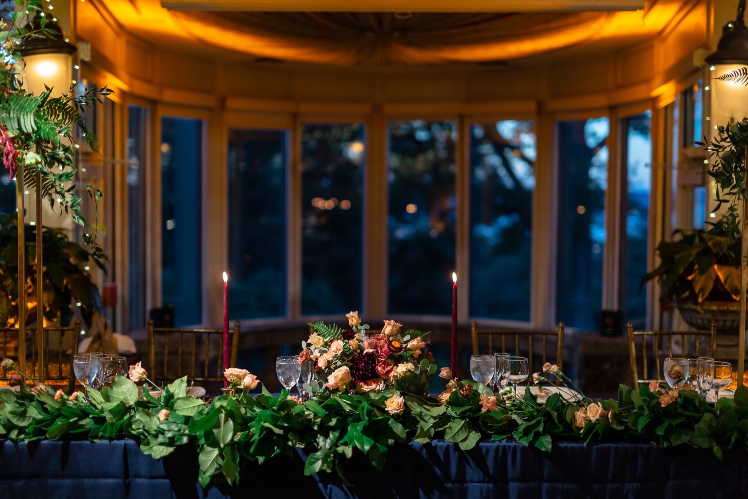 Wedding reception setting at the Tappan Hill Mansion. 