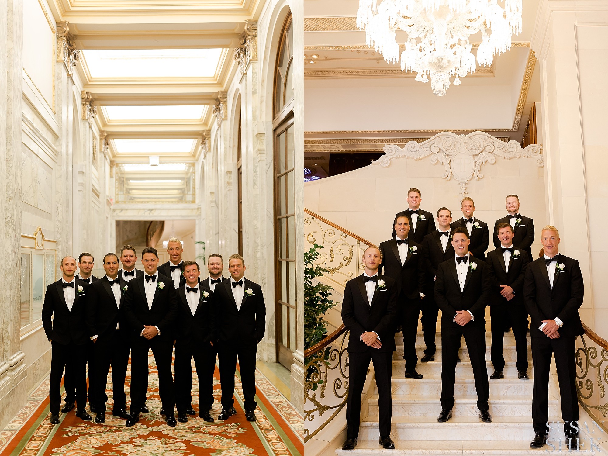 Groom and Groomsmen getting ready for their portraits before the ceremony
