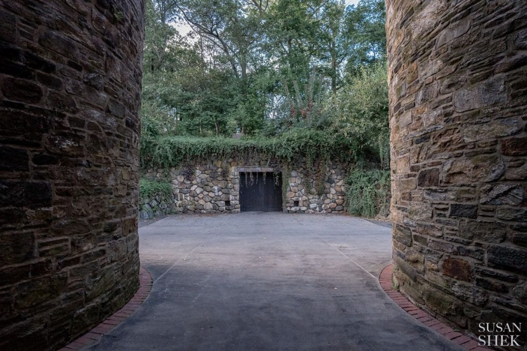 in between the silos of blue hill stone barns