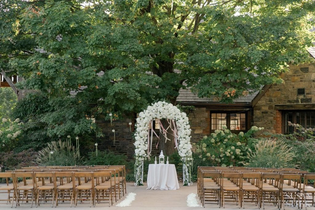 close up of the wedding ceremony details at blue hill stone barns