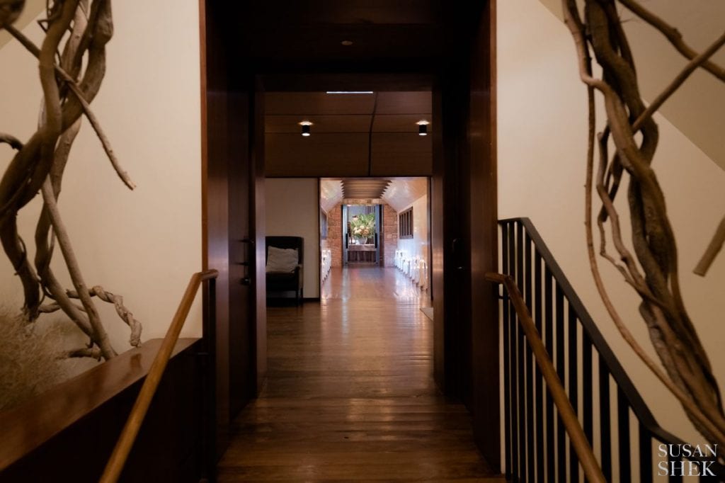 hallway leading to reception room of blue hill stone barns
