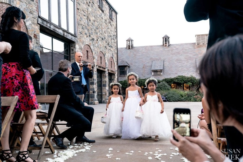 flower girls walking blue hill stone barns