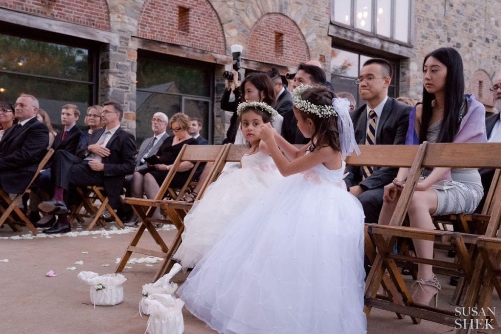 flower girl receiving gift at blue hill stone barns