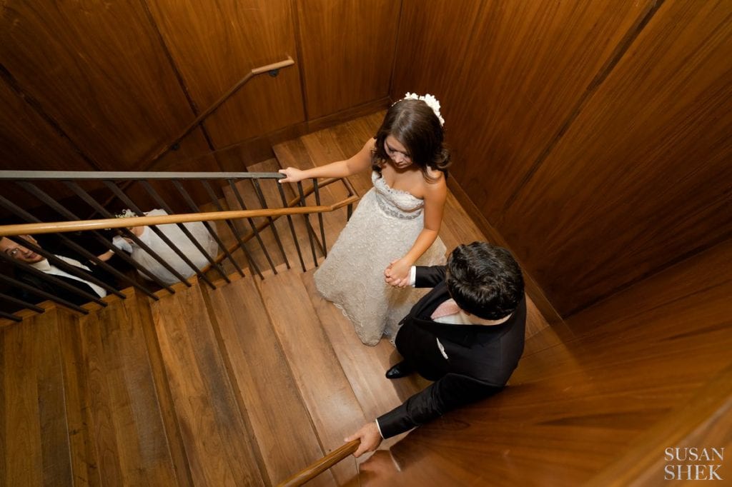 walking up the stairs of blue hill stone barns