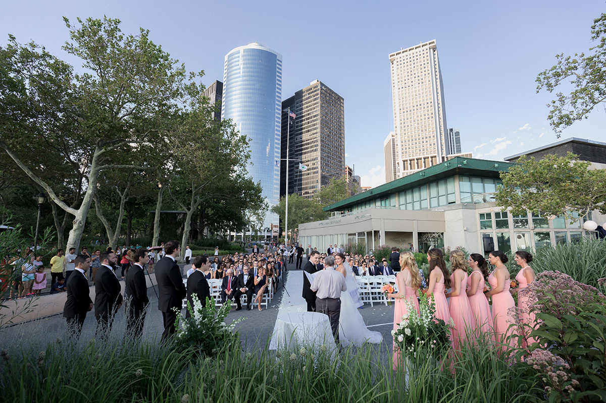 wedding outdoors at battery gardens in new york city