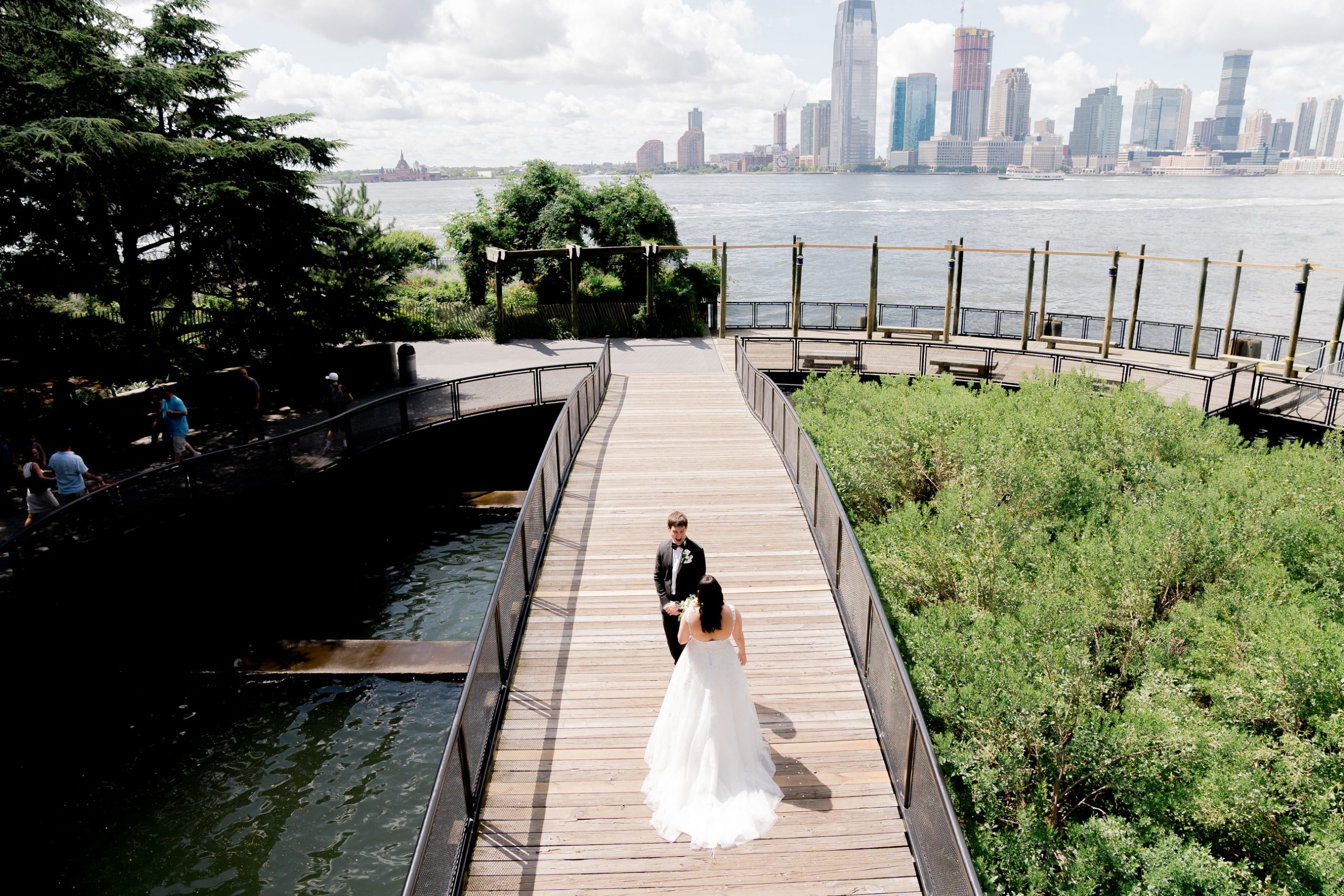 first look near battery gardens before wedding