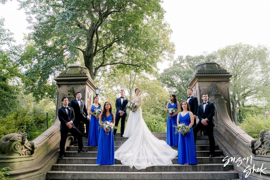 wedding party portraits in central park before rainbow room