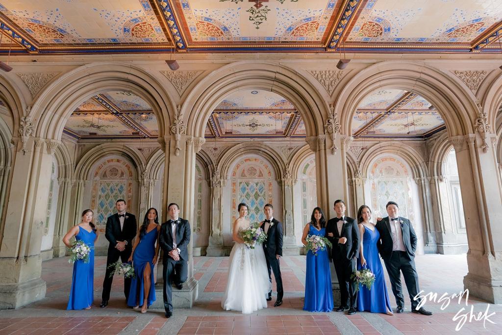 wedding party portraits in central park before rainbow room