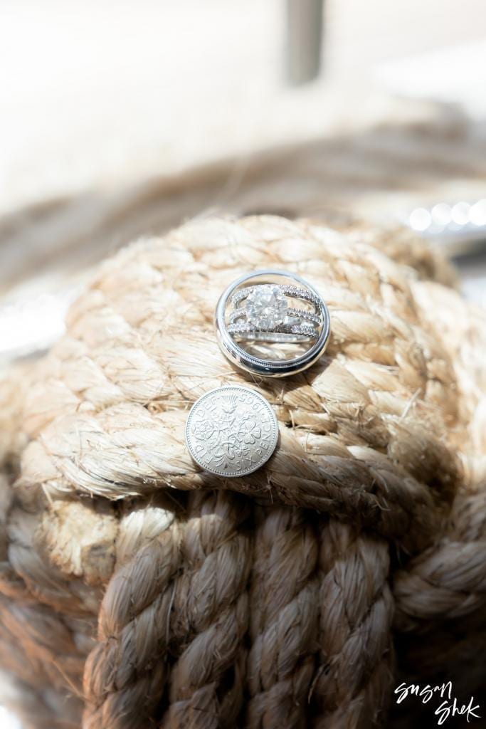 Wedding rings resting on a knotted rope