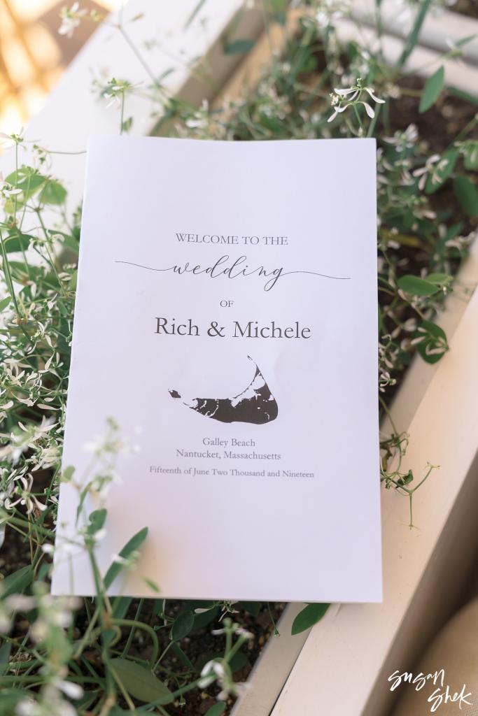 Ceremony program for the wedding of Rich and Michele on Galley Beach
