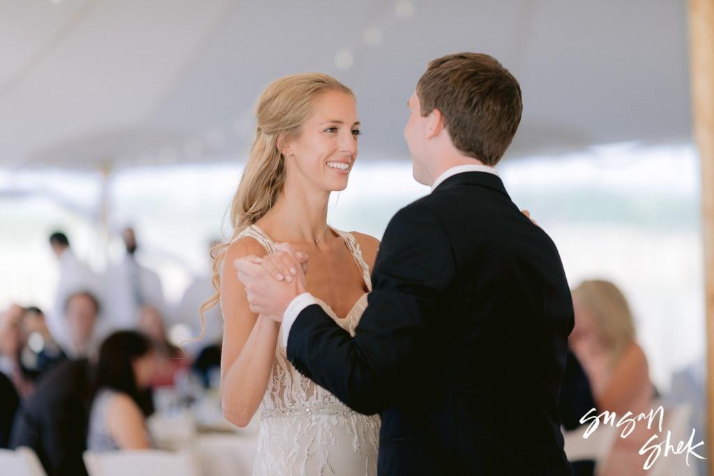 Bride and groom's first dance under the sailcloth tent