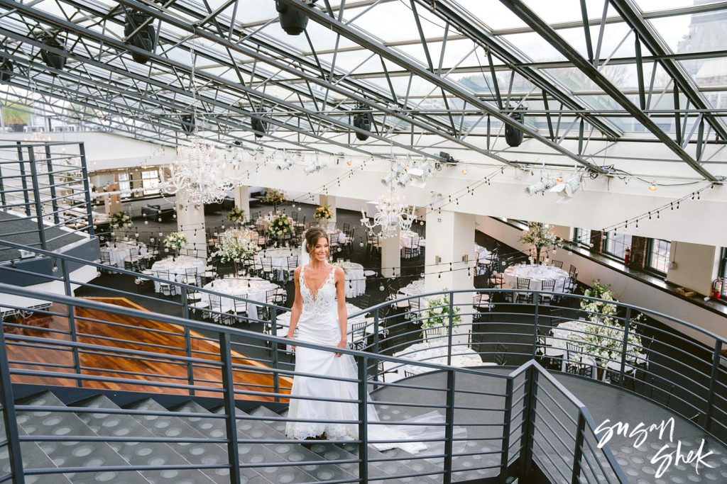 Tribeca Rooftop Wedding Bride Walking Up Stairs