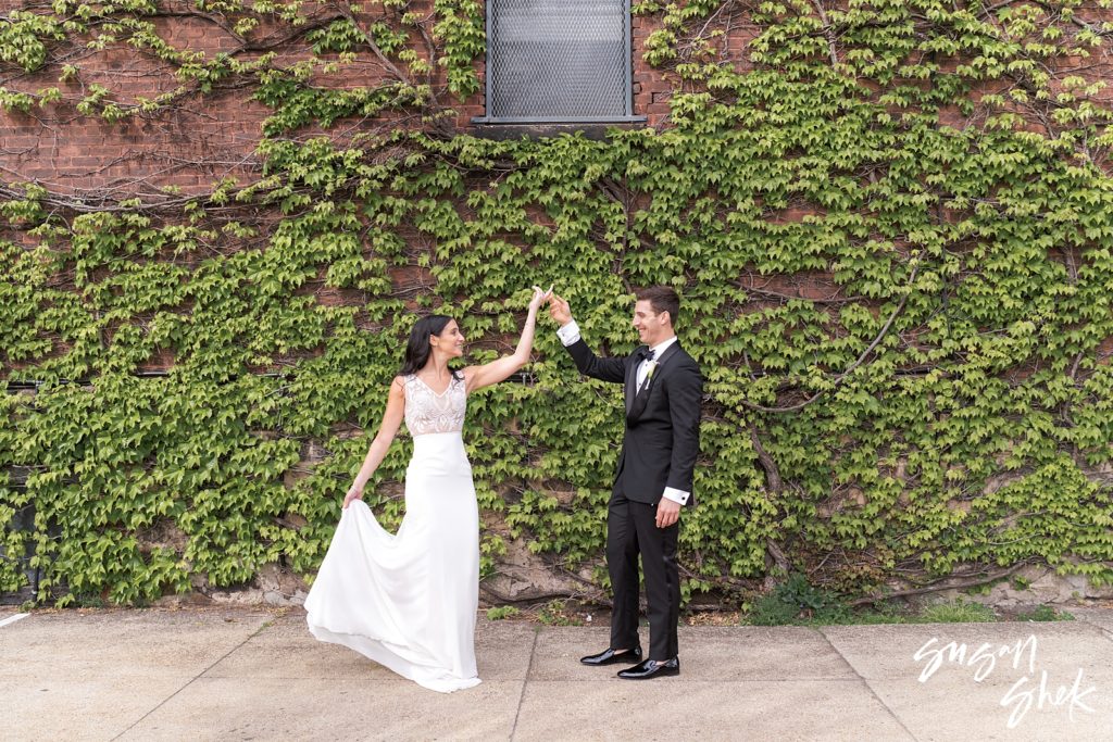 couple portraits before their wedding at Foundry LIC