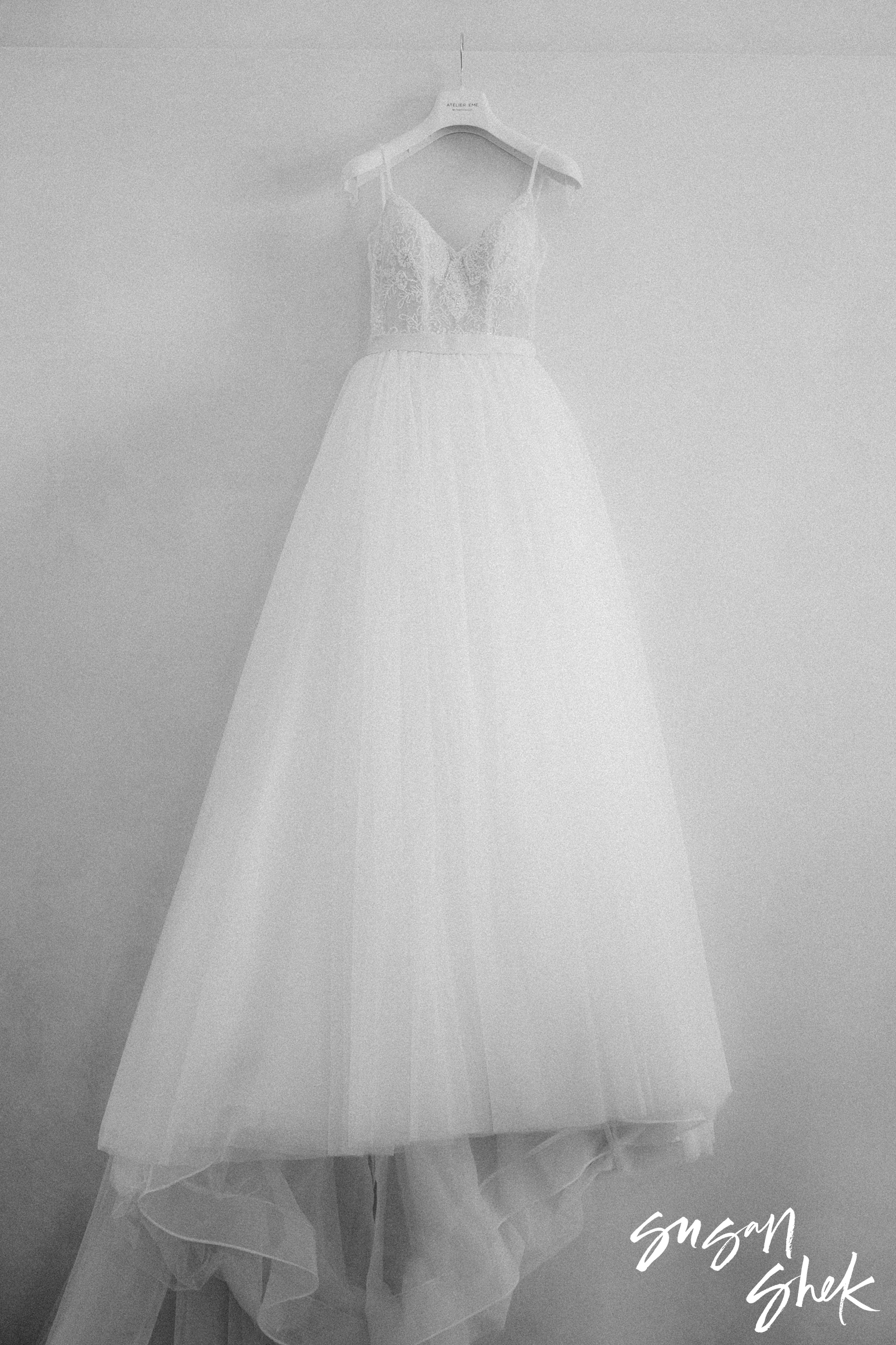 wedding dress hanging in hotel in trani puglia italy