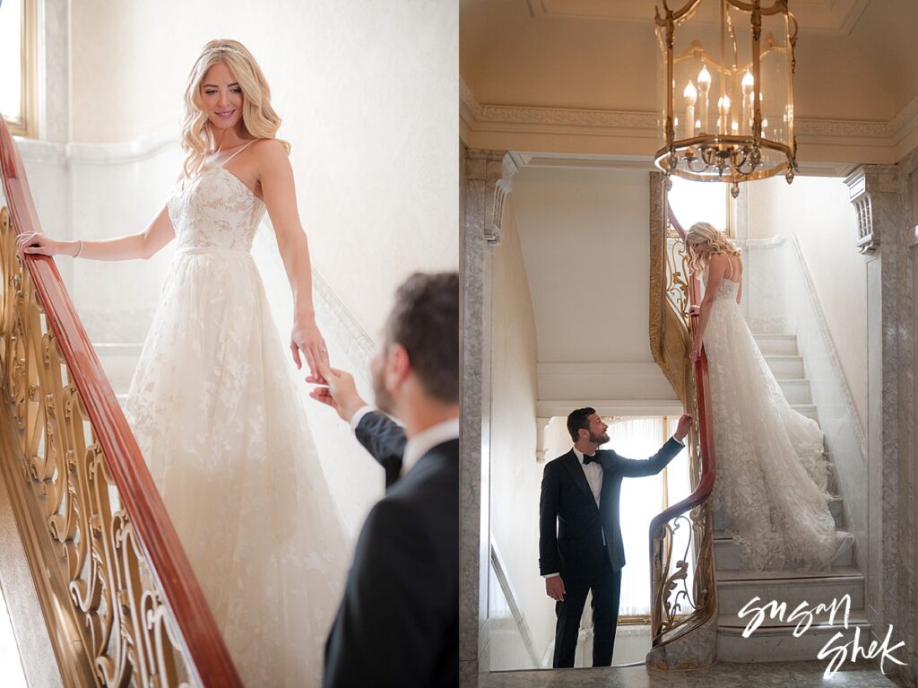 wedding portraits in the staircase of st regis hotel