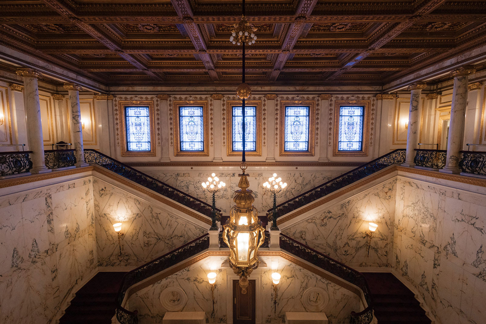 Grand staircase inside the Metropolitan Club, perfect for a winter wedding entrance