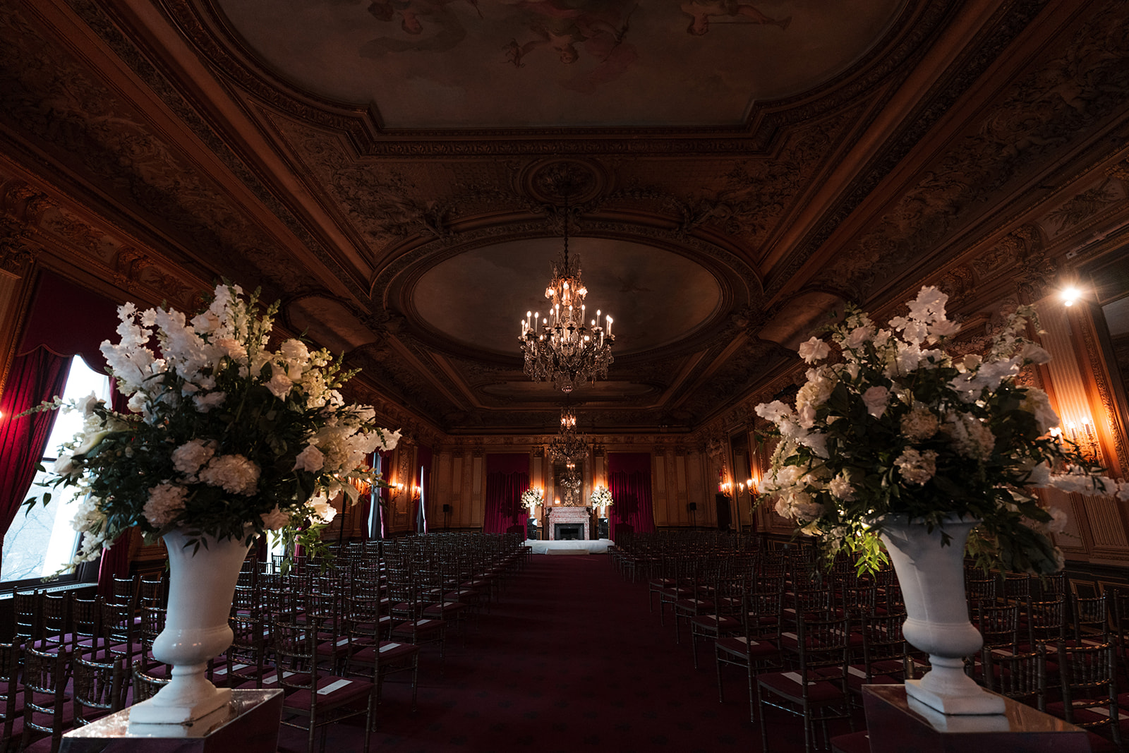 Elegant indoor ceremony setting at a New York City winter wedding