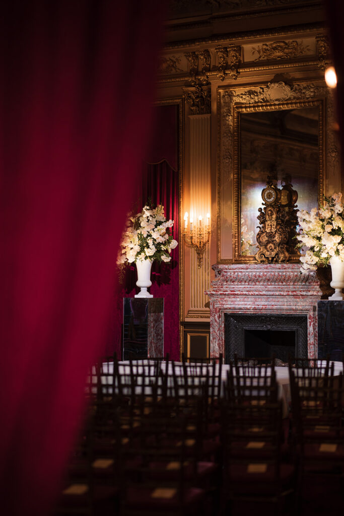 Elegant indoor ceremony setting at a New York City winter wedding