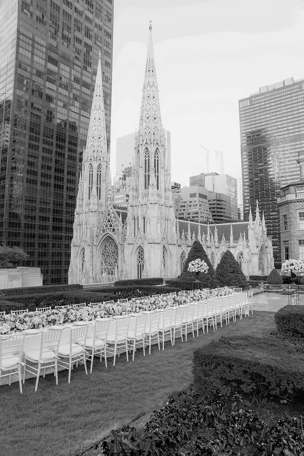 wedding photograph by Susan Shek NYC photographer St. Patrick’s Cathedral viewed from the 620 Loft and Garden rooftop