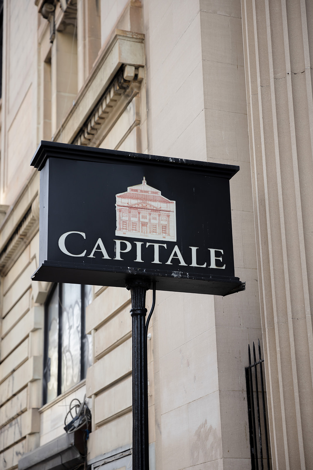 Exterior sign for Capitale, a historic New York City wedding venue on the Bowery