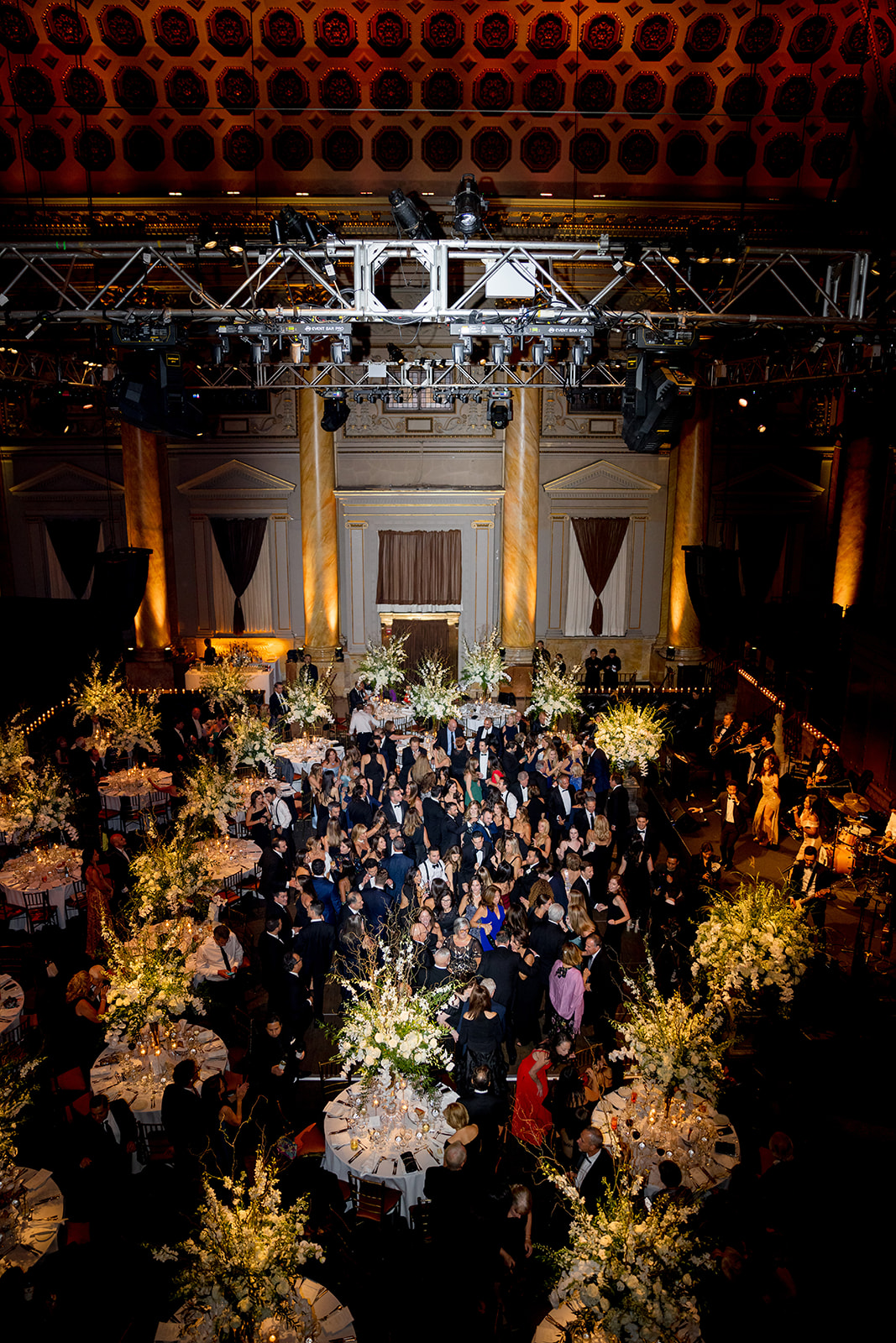 Wedding guests dancing in the ballroom of Capitale, a luxurious Manhattan event location.