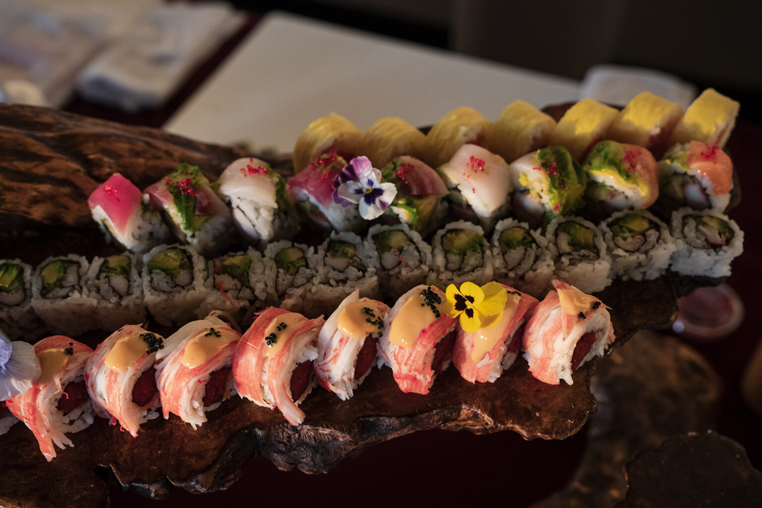 wedding food photography of colorful sushi